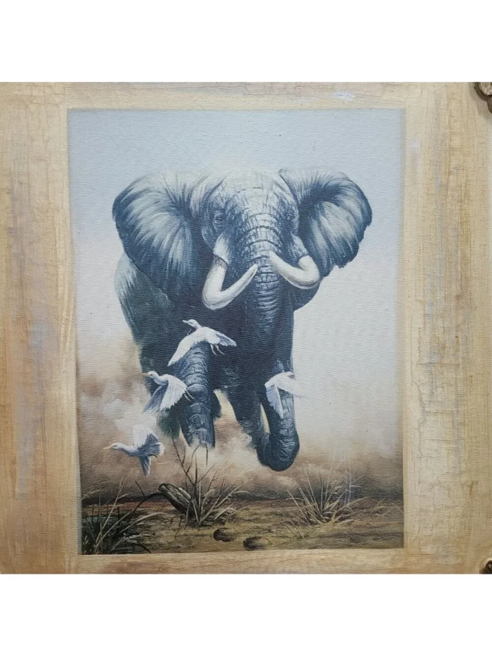 Elephant Egret Stretched Canvas Wall Art Print Wooden Frame